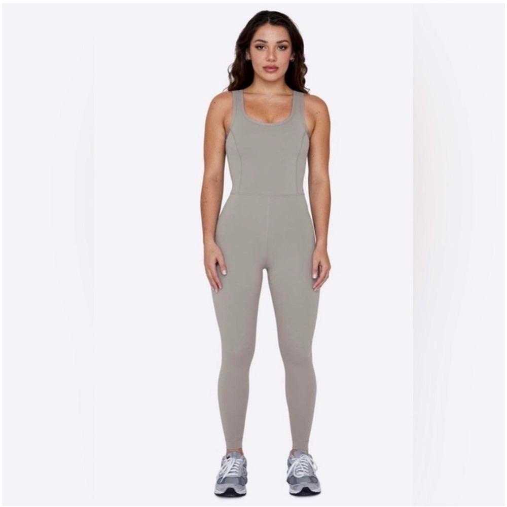 SET Active Sportbody One Piece Jumpsuit Taupe Athleisure Unitard Size S